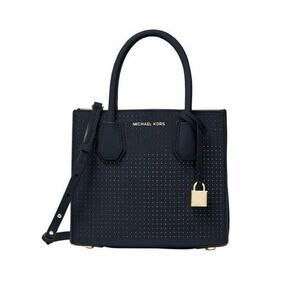 Michael Kors Mercer Perforated Leather Crossbody Bag-Navy